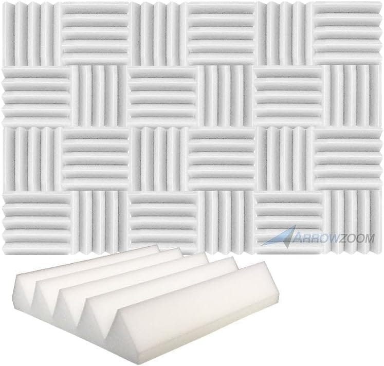 Arrowzoom 吸音材 防音材 吸音シート 高密度 25×25×5cm 24枚 両面テープ付 ホワイト 難燃 楽器 1134