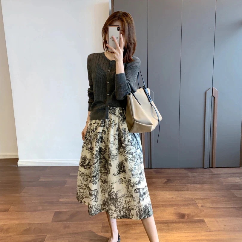 ニットセットアップ レディース 40代 秋冬新作 長袖ニットカーディガン aラインスカート上下セット オシャレセットアップ 韓国風 大人上品 通勤OL 30代50代 5,167円