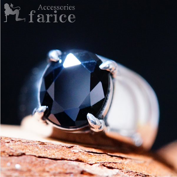 ラージブラックキュービックジルコニア ワイドアームシルバーリング