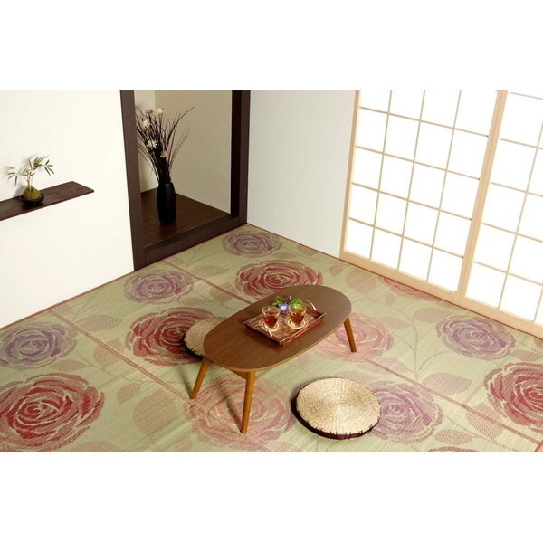1081040250602 純国産 い草花ござカーペット 『ラビアンス』 ローズ 江戸間6畳(約261×352cm) メーカー直送