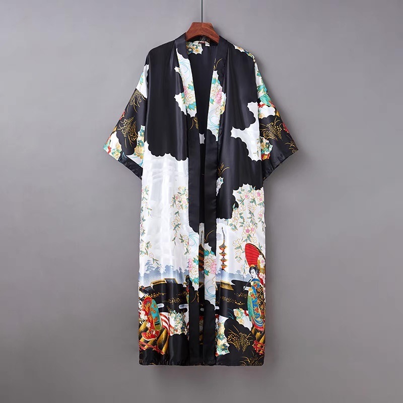 レディース トップス ルームウェア 羽織 着物 前開き 和柄 ロング 長袖 フェミニン ストリート かわいい 大人可愛い きれいめ 上品 おしゃれ かっこいい レトロ アジアン エキゾチック こなれ感