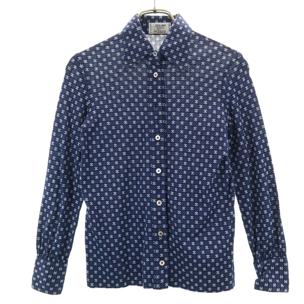 90s イタリア製 オールド ジェーシーシー マカダム柄 7分袖 シャツ 38 ネイビー レディース