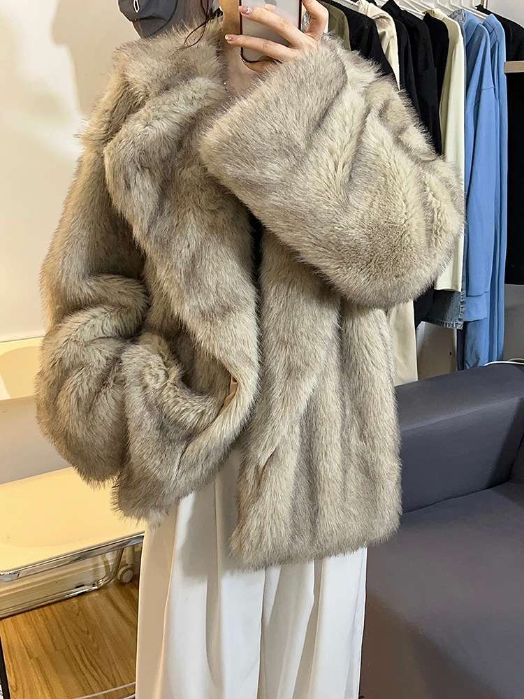 2023冬新作ファッショナブルで環境に優しいフォックスファーコート女性用怠惰な気質社交家の毛皮コート