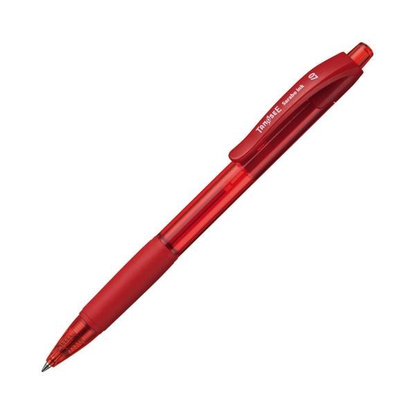 （まとめ） TANOSEE ノック式油性ボールペン（なめらかインク） 0.7mm 赤 1セット（10本） 10セット