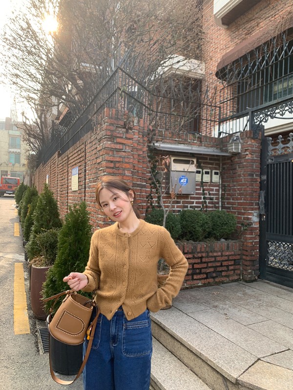 01/12 限定ダブルファブリック HERBALIFE BRAY カシミア/シープウール中空ニットカーディガン