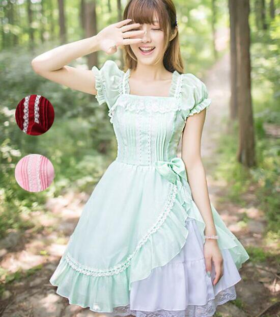 ロリータドレス ロリィタ ゴスロリ ワンピース 3色 ゴスロリ ロリィタ 衣装 Lolita 半袖ドレス服 フリル リボン ロリータ洋服 可愛い レデイース 二次元衣装 コスチューム一式 美少女ドレス