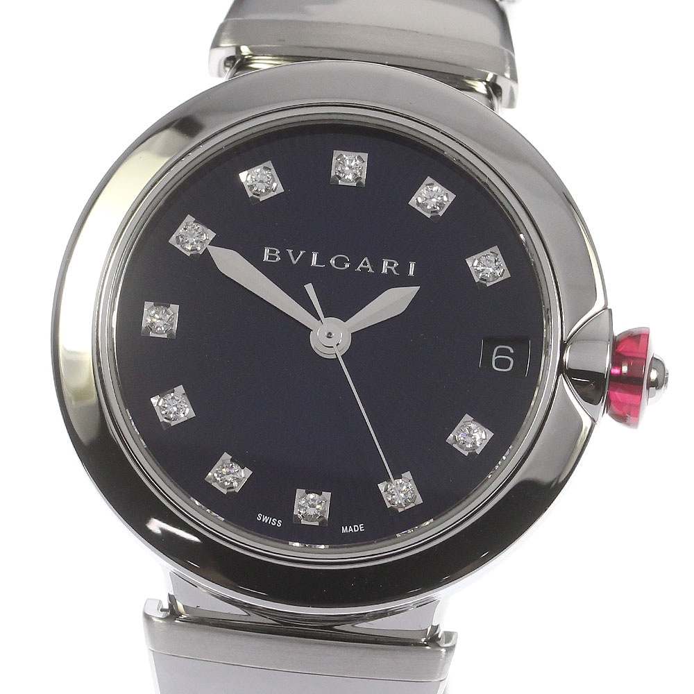美品箱保証書付き【BVLGARI】ブルガリ ルチェア デイト 11Pダイヤ LU33C3SSD/11 自動巻き レディース_715025【中古】