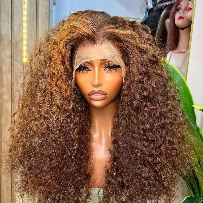 ブラジルの巻き毛のかつら,自然な人間の髪の毛,波状,陰影付き,13x6 HD 13x4
