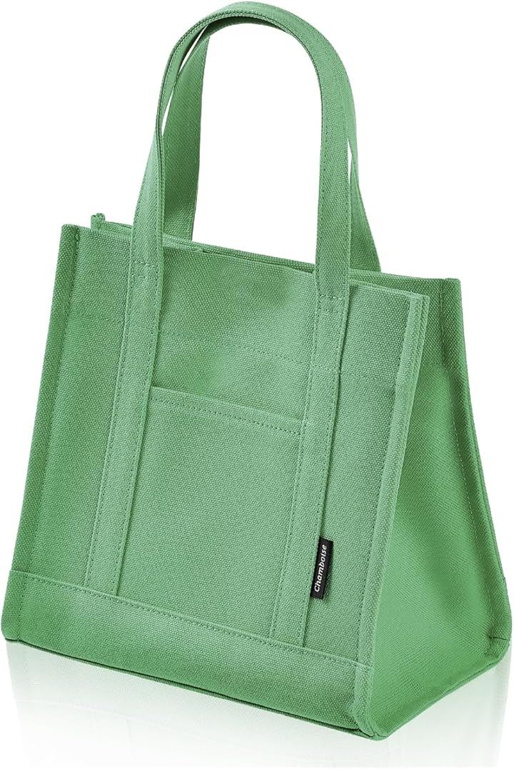 ミニトートバッグ 日本製 自立型 帆布 キャンバス 小さめ ユニセックス ランチバッグ 収納 ギフトにも(ピーグリーン, ミニ)
