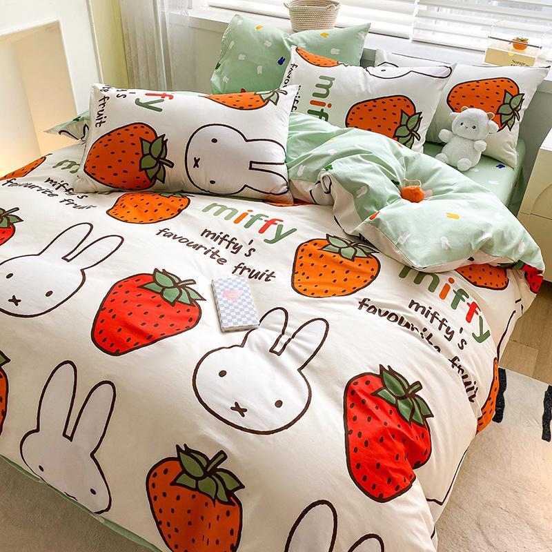 ミッフィー兎綿漫画4セット100綿シーツ布団カバーベッド笠金カバー3セットベッド用品4