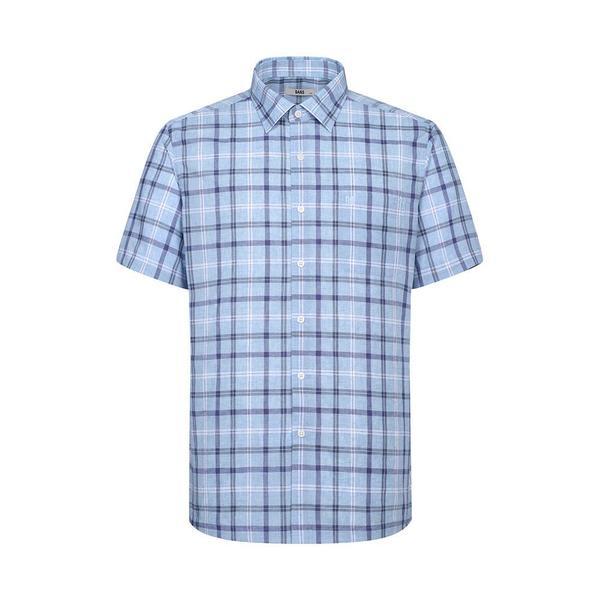 リネン混紡ミディアムチェックカジュアル半袖シャツ___DLS3SHCS125B1