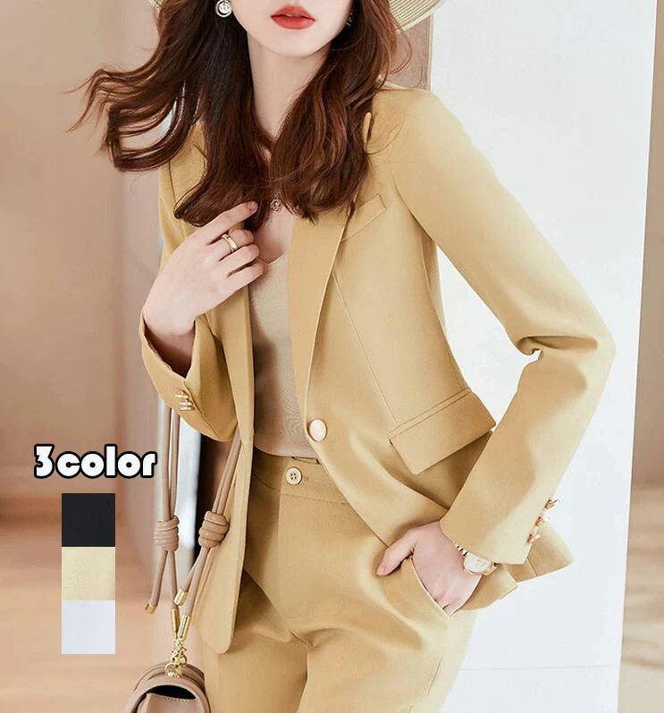 上品 ビジネス 夏秋 レディーススーツ 2点セット「ジャケット+パンツ」 司会 フォーマル 長袖 OL 通勤 フォマールスーツ 着痩せ カジュアル 洗える ファッション 成人式 卒業式 20代30代4