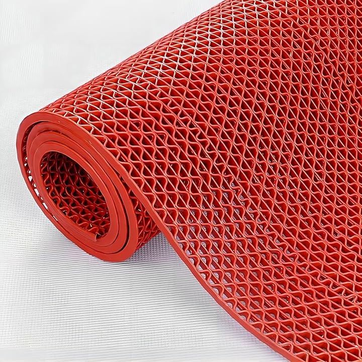 業務用滑り止めマット PVC ゴムマット 歩行滑り止めマット 厚さ4.5mm 透水マット 穴あき 風呂マット プール下マット 玄関マット 屋外 抗菌 速乾(レッド, 1.2x15m)その他