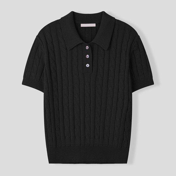 女性ネルソンケーブルカラー半袖ニット SGW KNH Q022 黒_P363418500