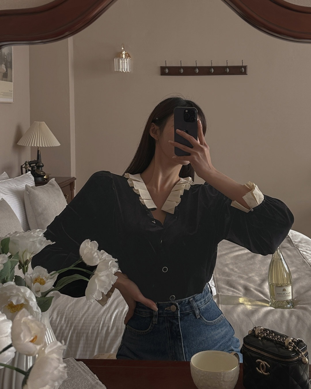 [MAYBINS] 今日出荷ベルベットプリーツブラウス