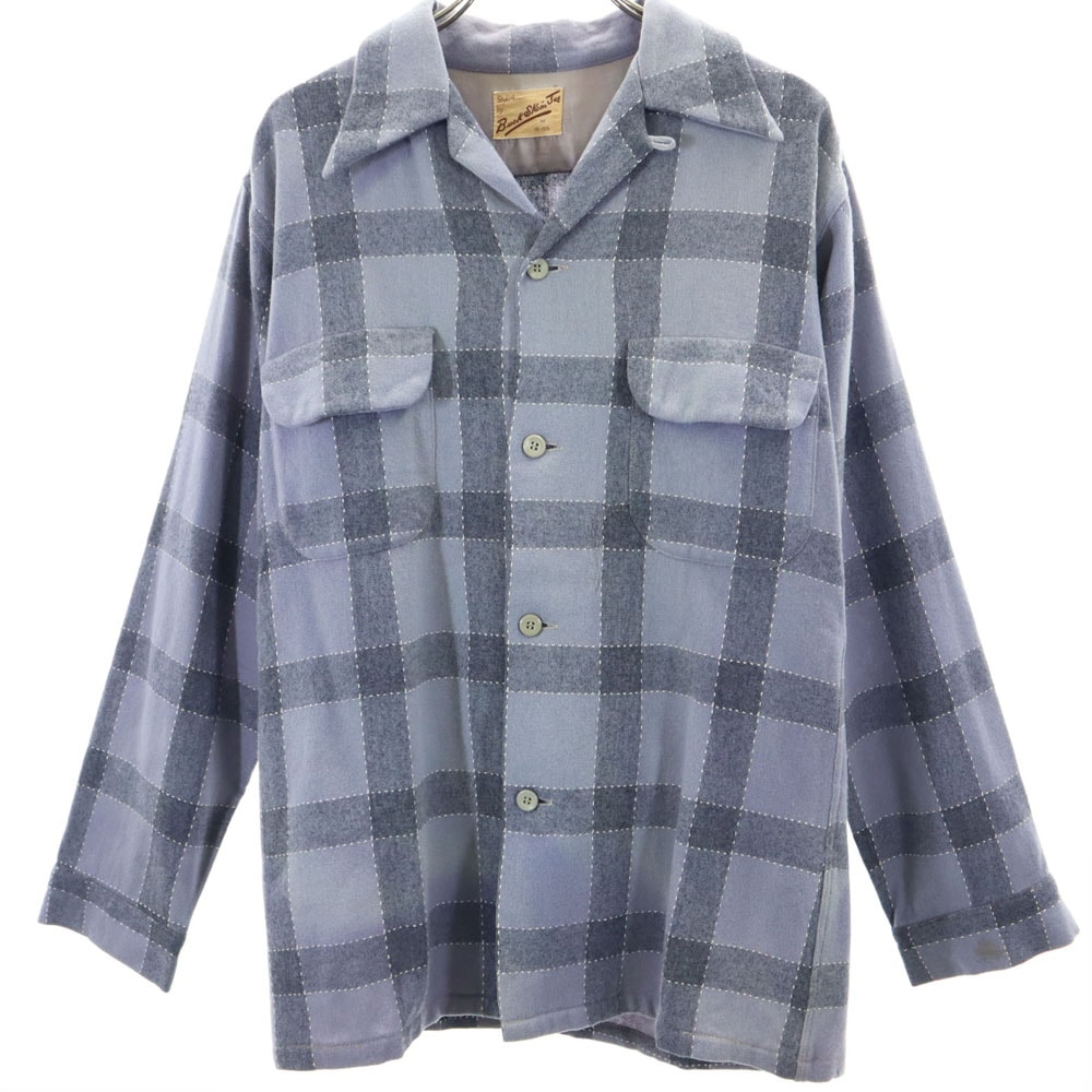 ヴィンテージ 50s 開襟 チェック 長袖 オープンカラーシャツ M グレー系 VINTAGE メンズ