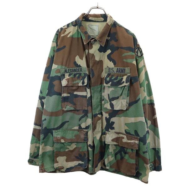 アメリカ軍 80s ウッドランド カモフラージュ柄 ミリタリージャケット L カーキ系 US ARMY DLA メンズ