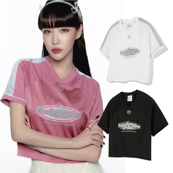 チョンハ着用 メッシュ ショルダー 配色 半袖 Tシャツ (3 COLORS) 6,850円