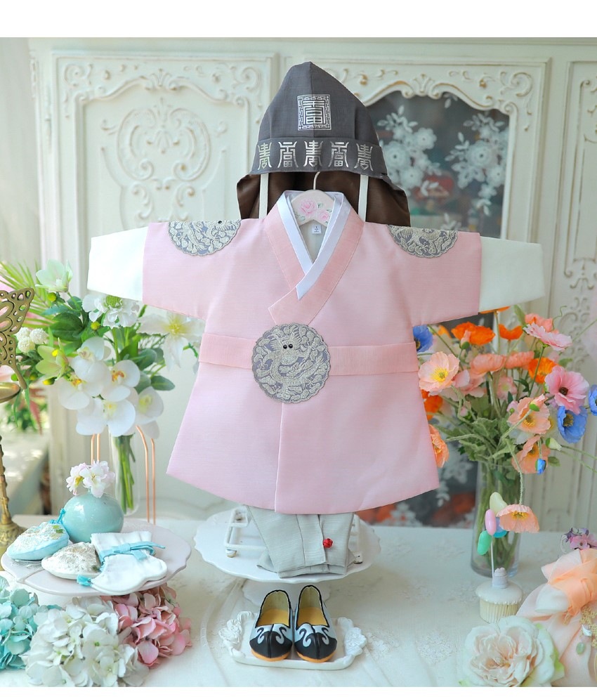 子供用 パジ チョゴリ 男の子用 王族系 薄桃色 100日-8号