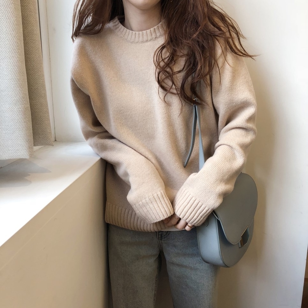 【送料無料】レディース プルオーバーセーター ラウンドネック ニット ３カラー 大人可愛い