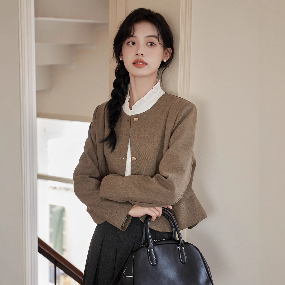 【急速出荷】送.料.無.料.スーツは短めの丸首にスーツを合わせる コート レディー 秋までヘビロテ！ 4,725円