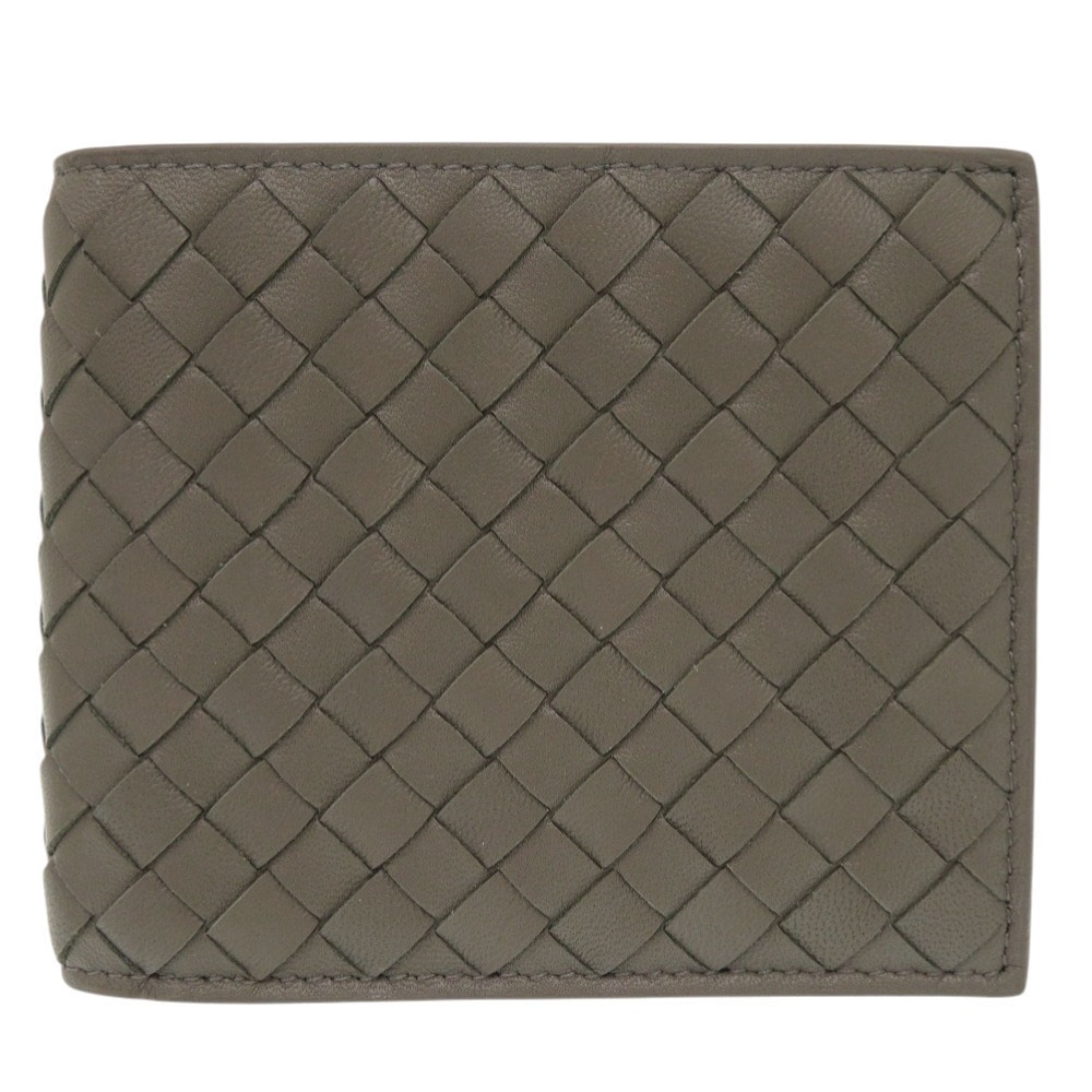 未使用品 ボッテガヴェネタ 札入れ イントレチャート 二つ折り財布 レザー グレー 0447【中古】BOTTEGAVENETA メンズ