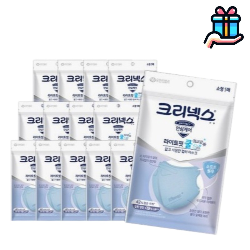 [大容量企画商品] クリネックス ライトフィット クールカラーマスク ブルー 小型 5PX14個 計70枚 くちばし型 韓国製 子供 キッズ 柔らかさ PM2.5 呼吸器保護