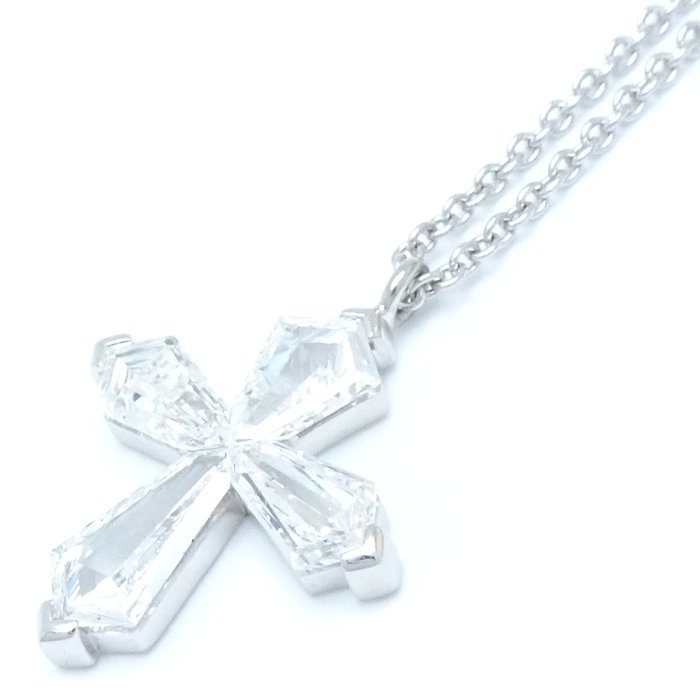 トラペゾイド クロス ネックレス ダイヤモンド K18WG ホワイトゴールド/292343【中古】ネックレス