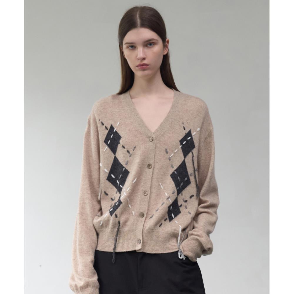 ROCKCAKE Argyle Stitch Knit Cardigan Beige RC25KN02700B