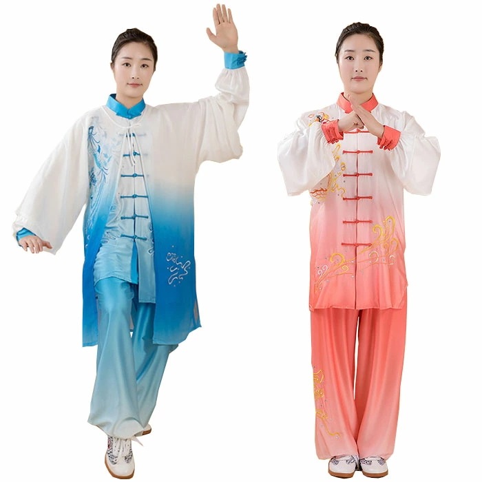 太極拳ウェア レディース メンズ 上下セット 太極拳服 男女兼用 太極拳 表演服 練習着 カンフー スポーツ用品 演武 武術 拳法 2点セット 3点セット トップス パンツ ブラウス グラデーションカ
