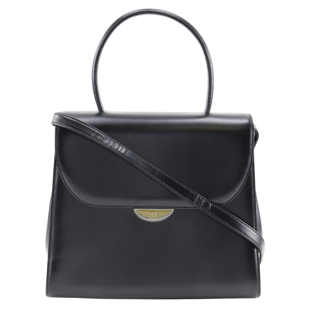 2WAYショルダー ハンドバッグ カーフ 黒 レディース 中古品 A-ランク