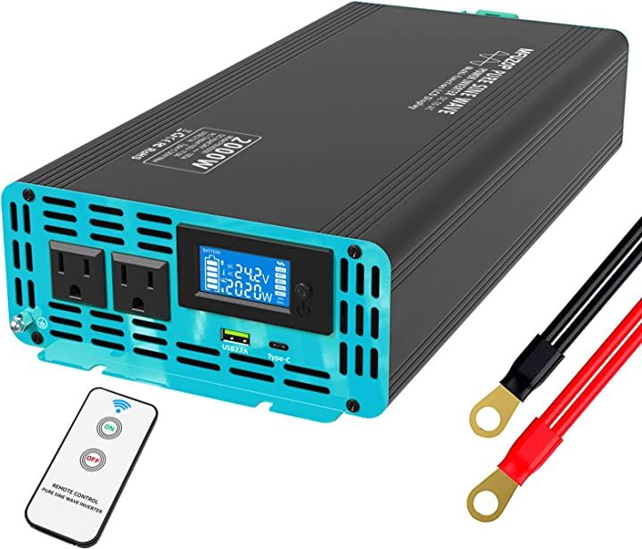 インバーター リモコン付き USBおよびType C充電伝送インターフェース LCD液晶ディスプレイ( 2000W 24V, 30 x 17.3 x 7.6 cm)