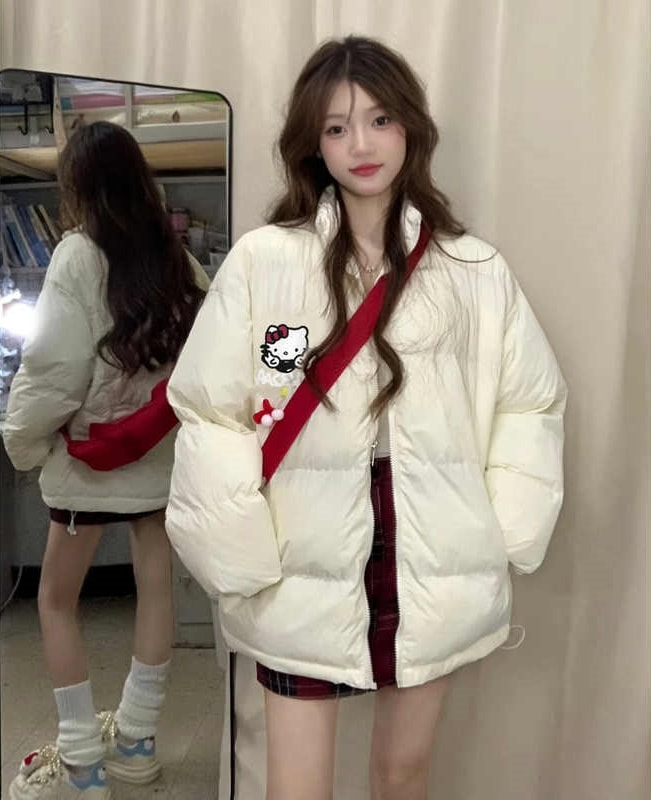 冬 ゆったり 高級感 厚手 暖かくし レディース スタンドカラー ダウンコート Hello Kit