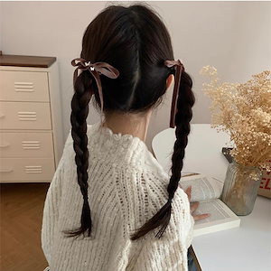 ヘアクリップ ベルベット ミニリボンヘアクリップ2点セット　ロングリボン レディースヘアアクセサリー　秋　冬　韓国ファッション　おしゃれ　大人可愛い