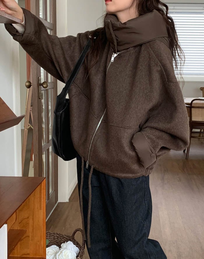 ブルゾン レディース 春 秋 長袖 アウター ジャケット フード付き 切り替え 長袖 コート アウター 切り替えコート 羽織り トップス とろみコート ショート丈 着回し力 着痩せ 体型カバー シ