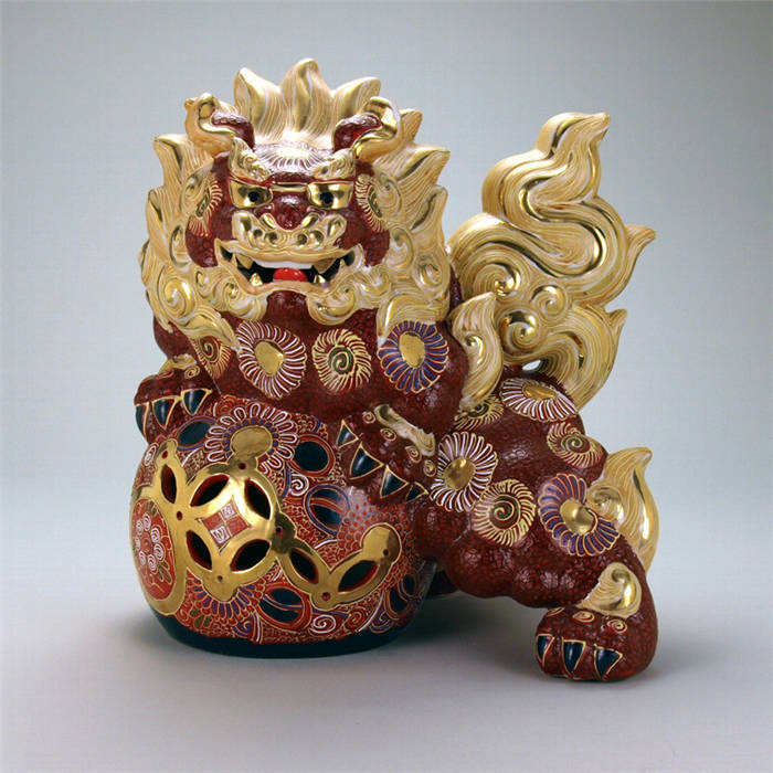 九谷焼 12号立獅子 盛風水 獅子 風水グッズ 幸運 新築祝い 置物 開店祝い お祝い