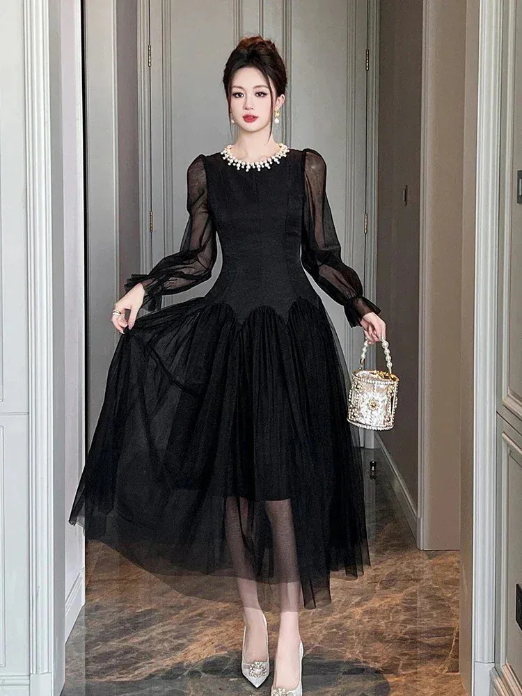 NEW 2026! 1～3日出荷 同窓会 2026秋冬新品 二次会 パーティー キャバ 披露宴 黒 卒業式 人 綺麗 チュールドッキング 結婚式 ウェディング 演奏会 ドレス