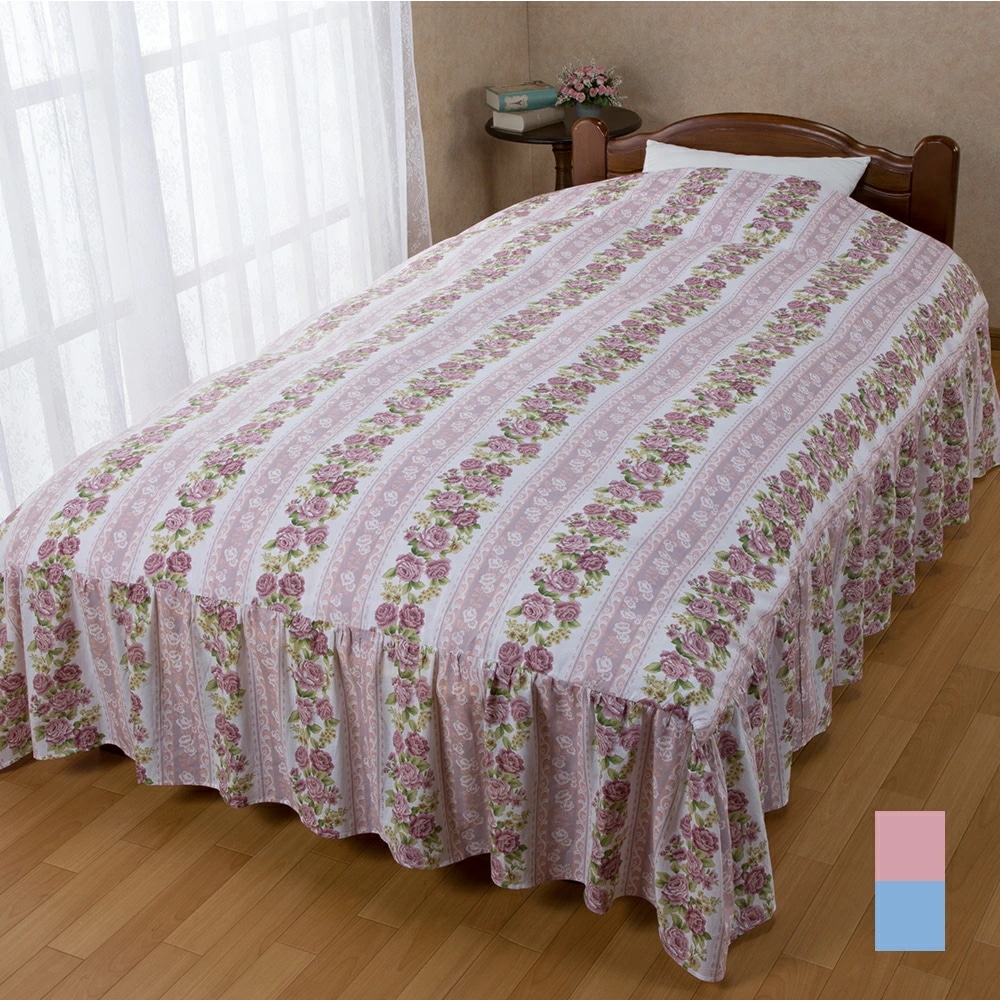 花柄フリル付きベッドふとんカバー シングル 布団カバー ベッドカバー 花柄 フリル 抗菌 防臭 綿100% 洗える ズレ防止 ファスナー 寝具