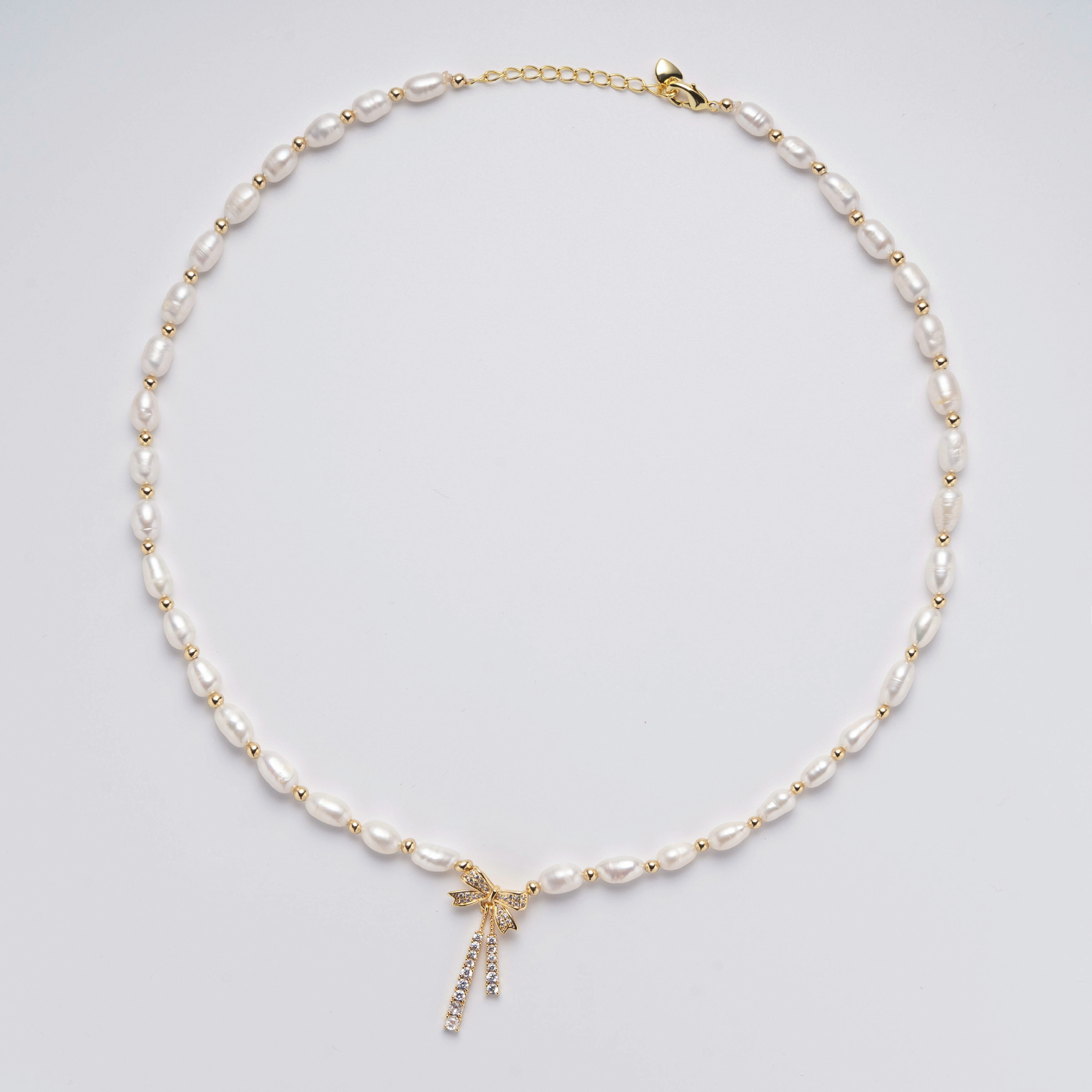 PN008 淡水パール ネックレス リボンチャーム 淡水真珠 金属アレルギー対応 金アレ luxedolce