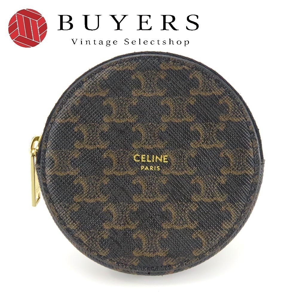 中古 コインケース トリオンフ 10D222BQ3.38NO PVC レザー ブラック ブラウン ゴールド金具 ラウンド レディース 女性