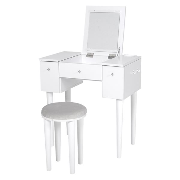 ドレッサー＆スツールセット ホワイト 約幅69×奥行40×高さ104106.5/68.5cm 脚部のみ組立品