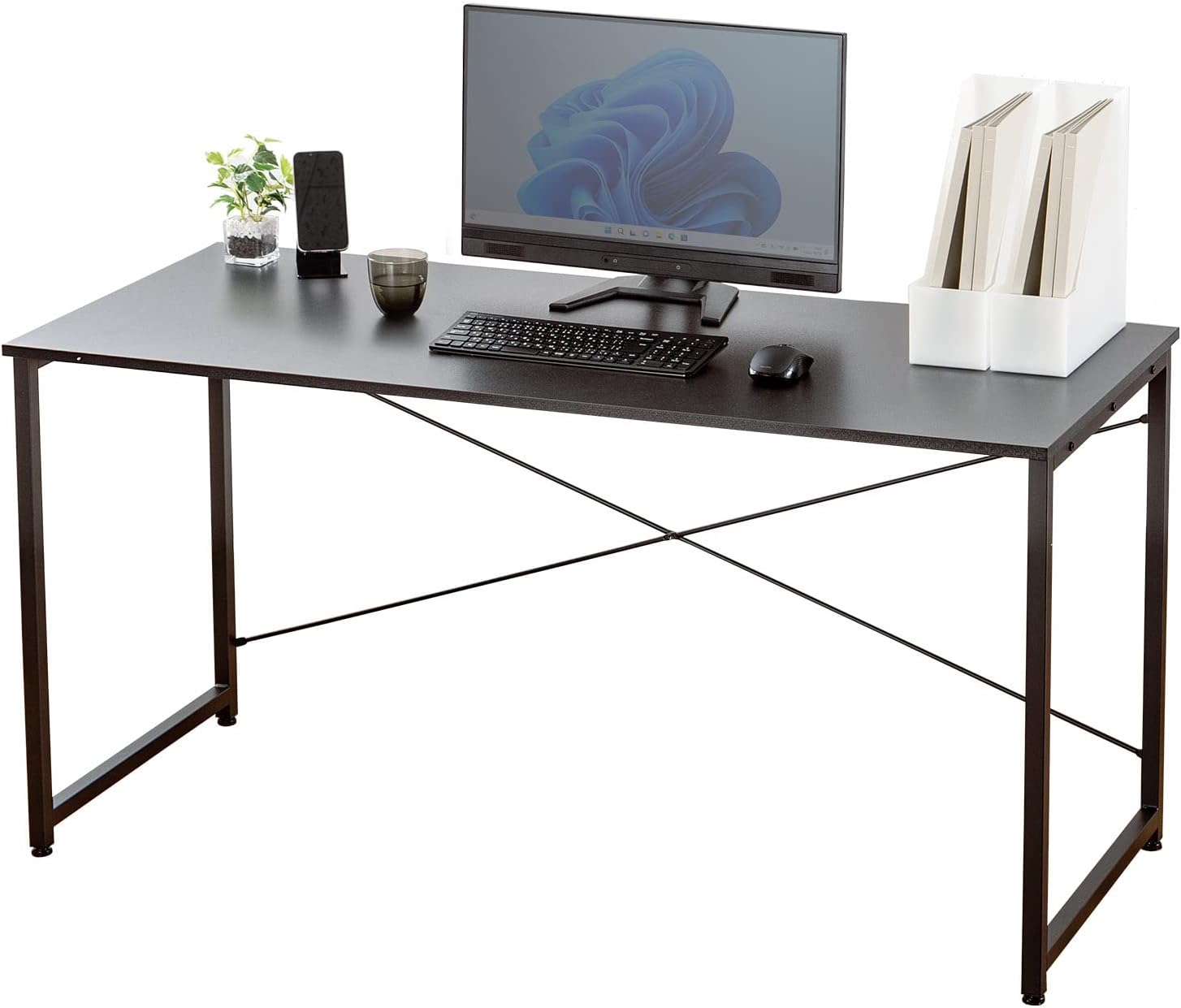 サンワダイレクト パソコンデスク 幅140×奥行60cm モニターアーム対応 机 PCデスク 組立簡単 ブラック 100-DESKF005BK3