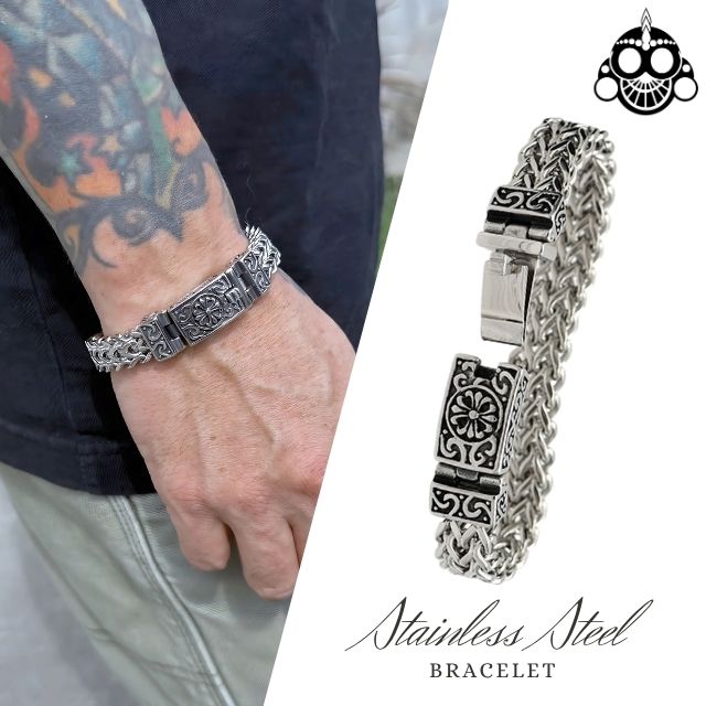 ステンレス ブレスレット メンズ バイキングフローラル ステンレスアクセサリー 金属アレルギー サージカルステンレス ユニセックス