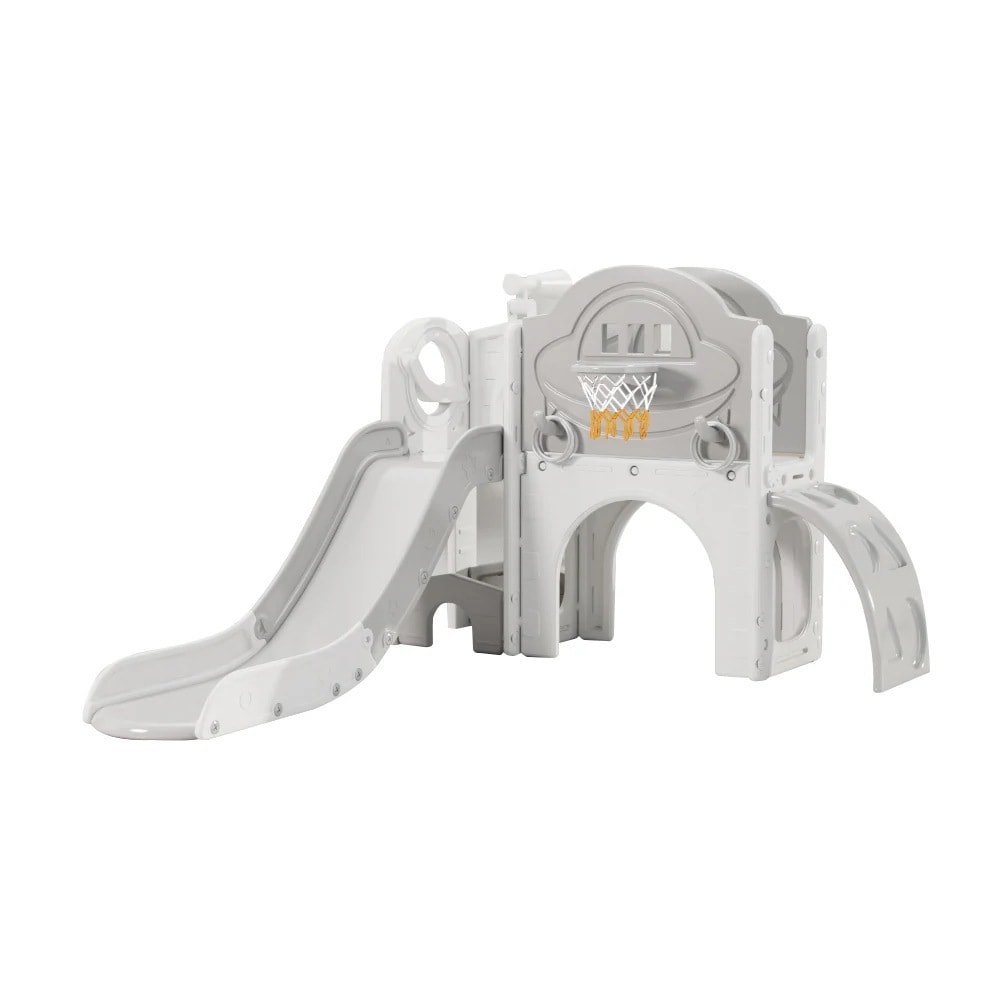1408すべり台 キャッスル 大型遊具 すべりだい スライダー 室内 遊具 バスケットゴール 収納 グレー×ホワイト