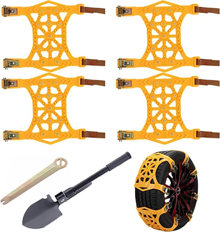 タイヤ スノーチェーン スノーヘルパー 車 雪道 凍結 脱出 ＆ スコップ 4個セット 工具付き(タイヤ幅 165～265)