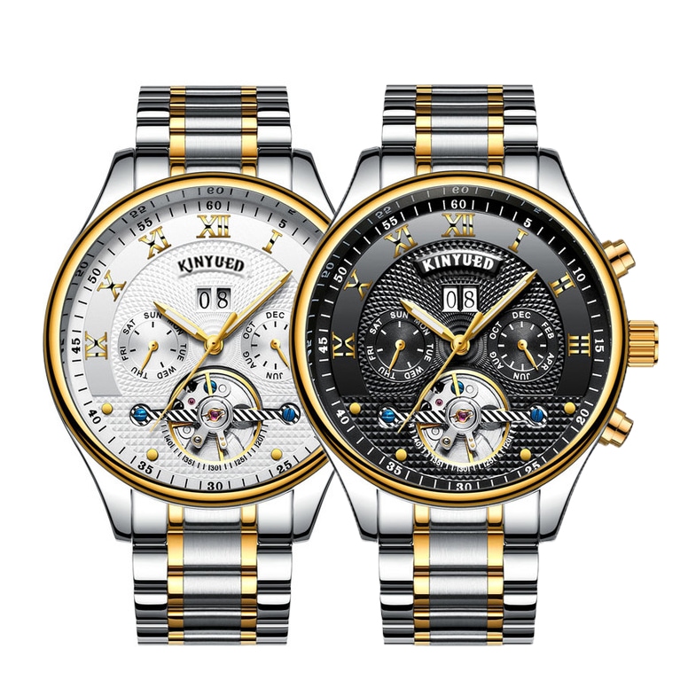 多機能自動巻き腕時計 1ヶ月計 1日計 １週間計 シースルーモデル ステンレスベルト ローマインデックス