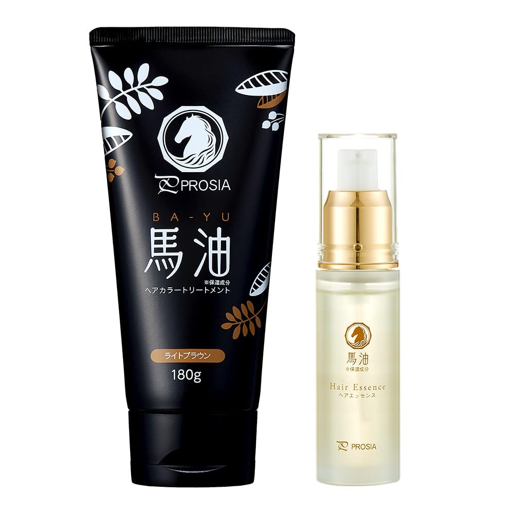 PROSIA(プロシア) 馬油 ヘアカラートリートメント ヘアエッセンス 180g 30ml ライトブラウン ヘアカラー エッセンス 洗い流さない トリートメント ヘアオイル 日本製 保湿成分 うねり