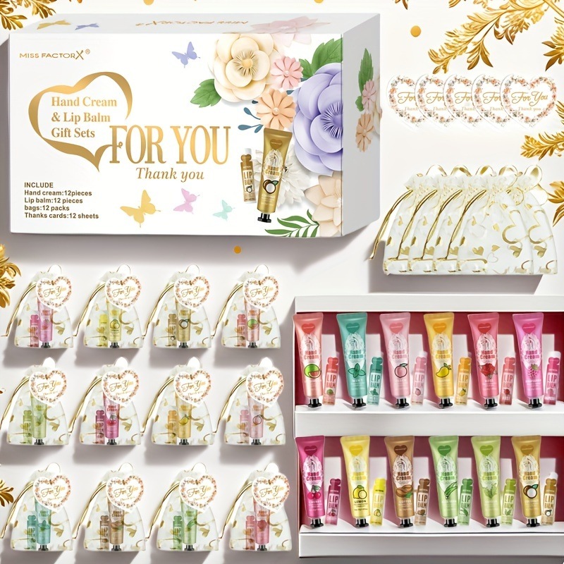 48pcs/ボックスバルクギフトセットリップクリームセットとハンドクリームセットなめらか肌パーティーパーティーの赠り物花嫁结婚・お客様への赠り物会社団建赠り物友人への感谢の赠り物を配布