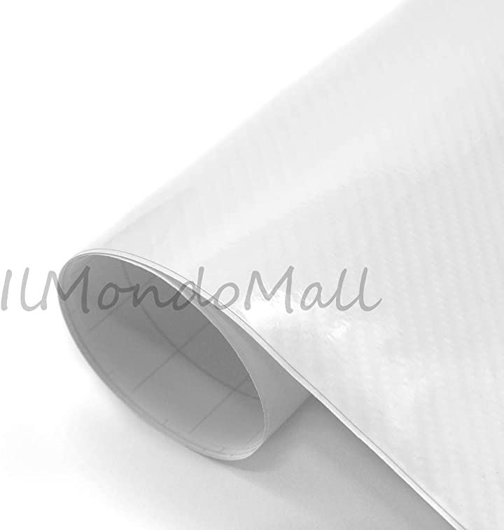 4D カーボンシート ハイグロス カーボン調 カーボンステッカー 艶有り ホワイト， 152x300