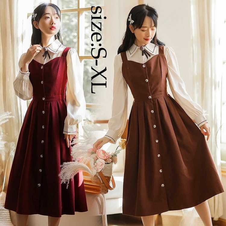 レディース セットアップ ブラウス+サロペットスカート ファッション ワンピースセット オシャレ 長袖ブラウス サロペットスカート 着痩せ 春秋 通勤 40代 30代 20代 学院風 ワンピース きれ